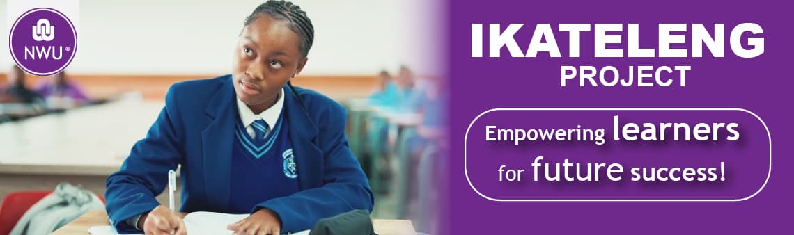 Ikateleng Project — a learner in school uniform writing at her desk, beside the words Empowering learners for future success